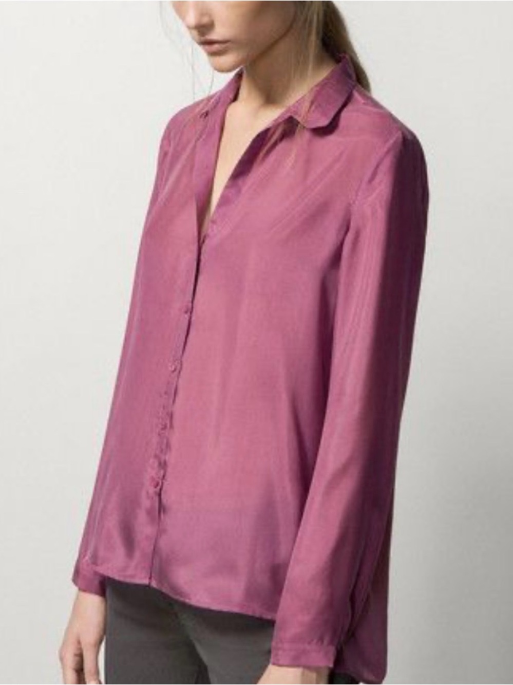 Massimo Dutti Mulberry Silk Pink Button-Down Blouse